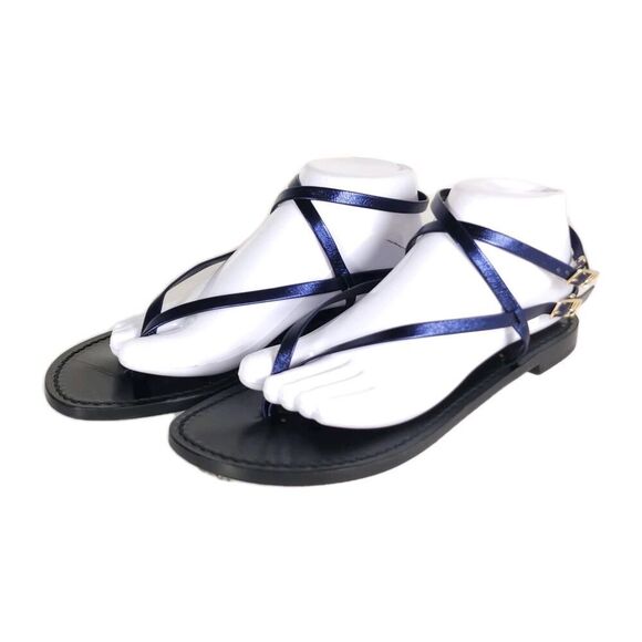 Emanuela Caruso Women's US9,5 EU40 Blue Leather Thong Flat Slingback Sandals - Picture 1 of 15